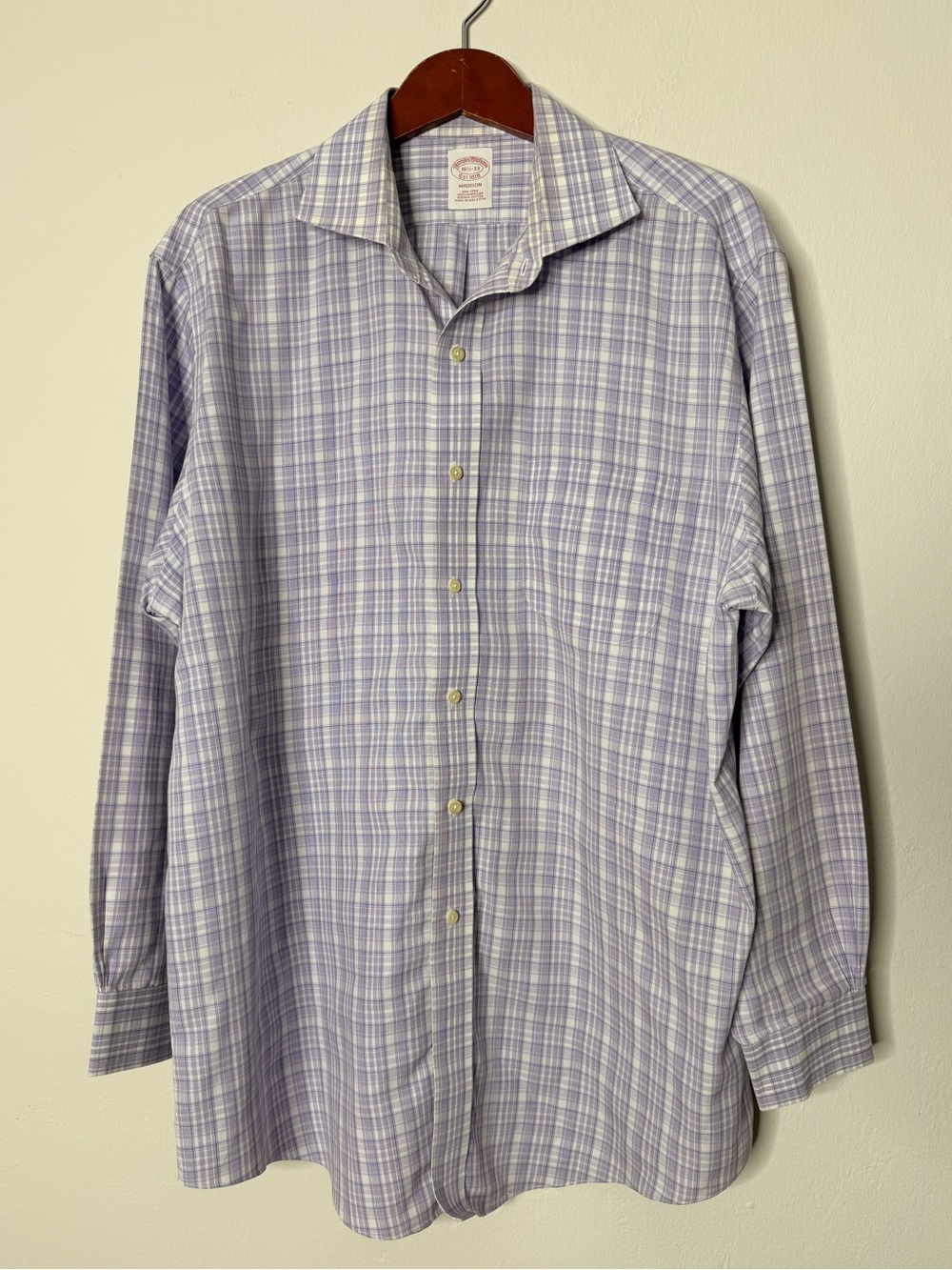 Brooks Brothers 1818 Madison Purple Plaid Supima Cotton Shirt 16.5-33